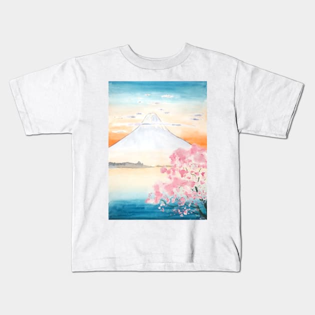 sukura and Mount Fuji Kids T-Shirt by colorandcolor